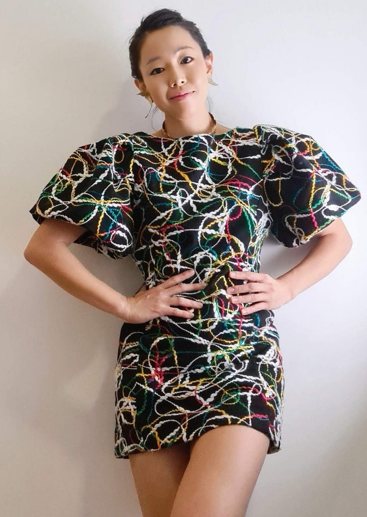 Unique Korean Fashion for Women - Rainbow Squiggle Mini Dress