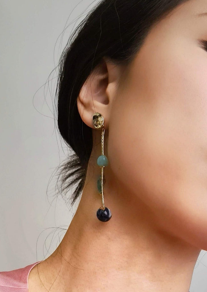 Unique Korean Fashion Blue Stone Orbit Drop Earrings