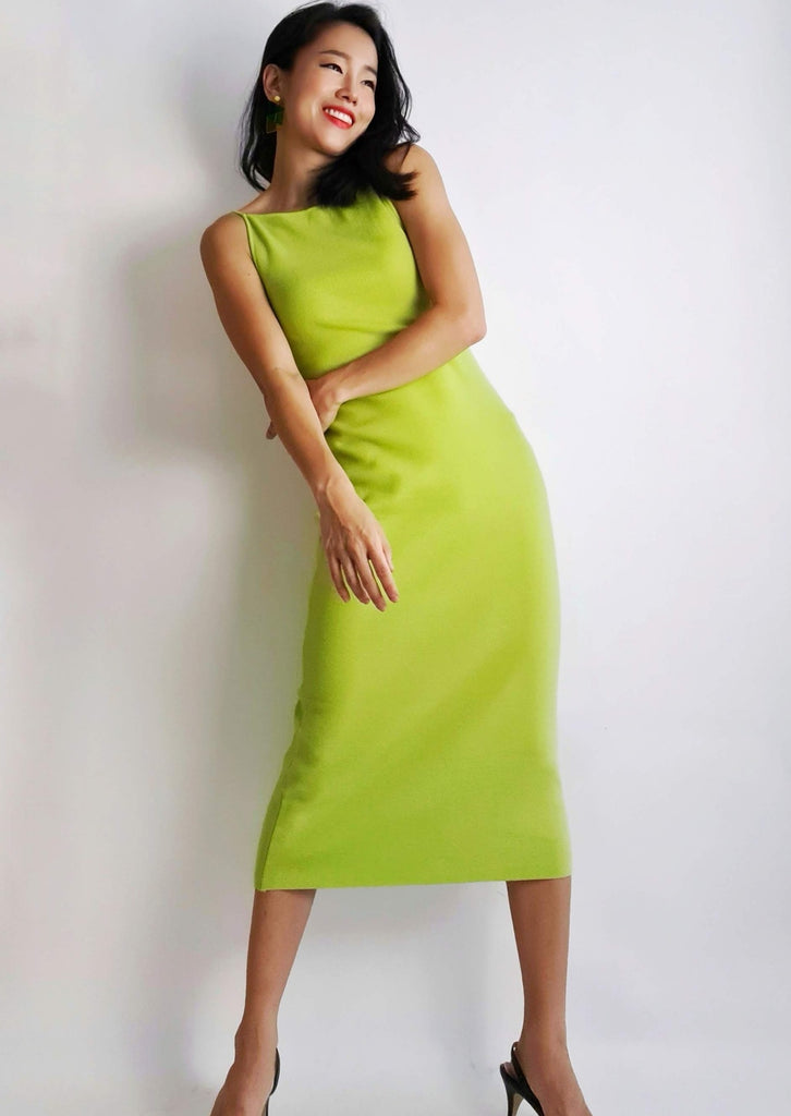Curvy Knit Dress Green - tight soft green midi dress