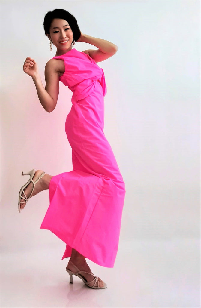 Am:EL Hot Pink Twist Tie Long Dress 