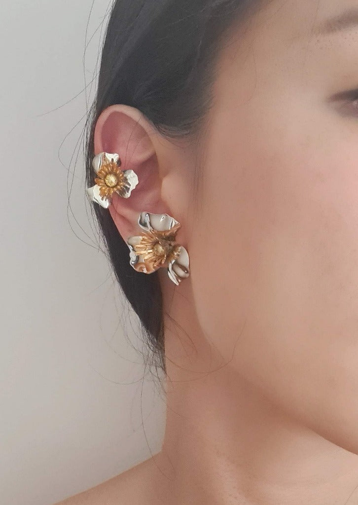 Unique Kfashion Accessories - Silver Blooming Earrings