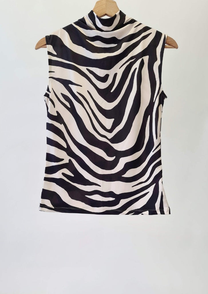 Zebra print sleeveless turtleneck top