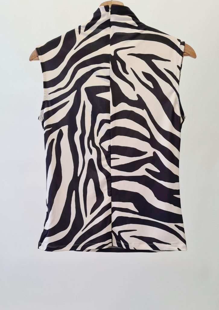 Zebra print zipper sleeveless top