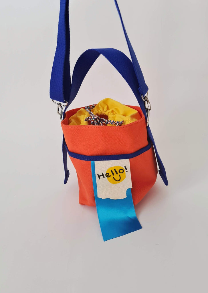 Fabric bucket bag in Orange and Blue