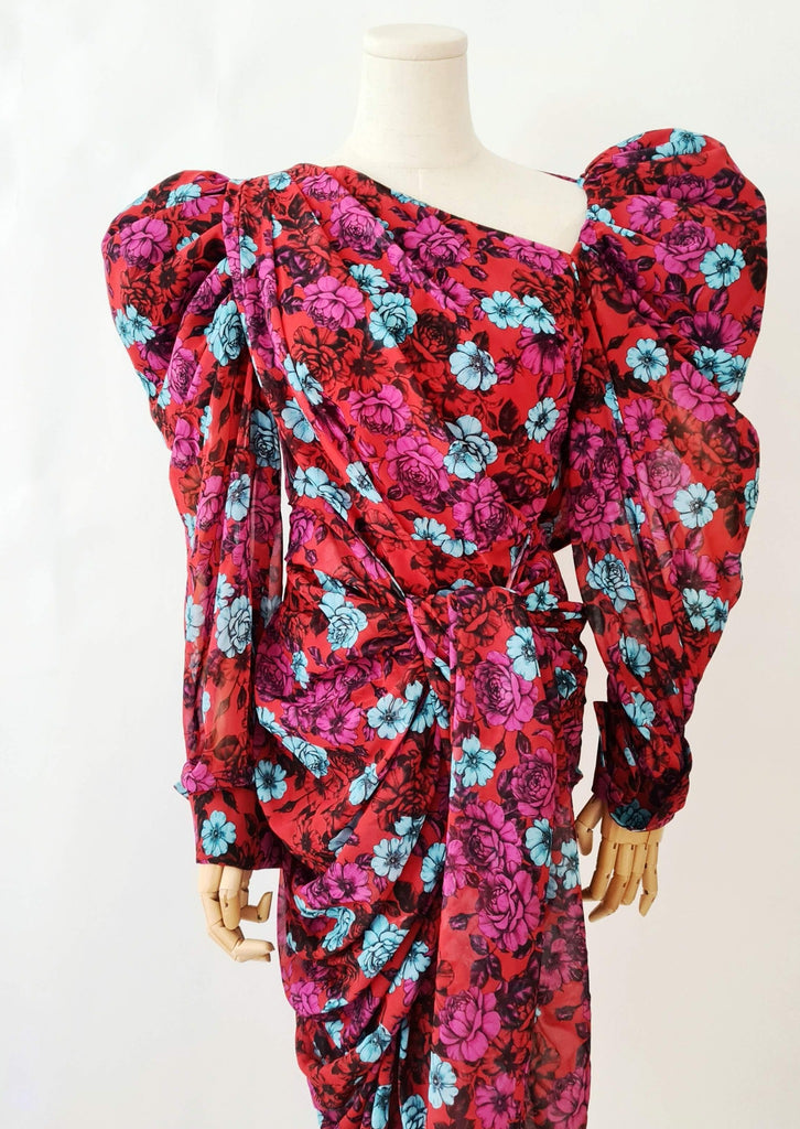 Am:EL Blooming Power Shoulder Draped Mini Dress