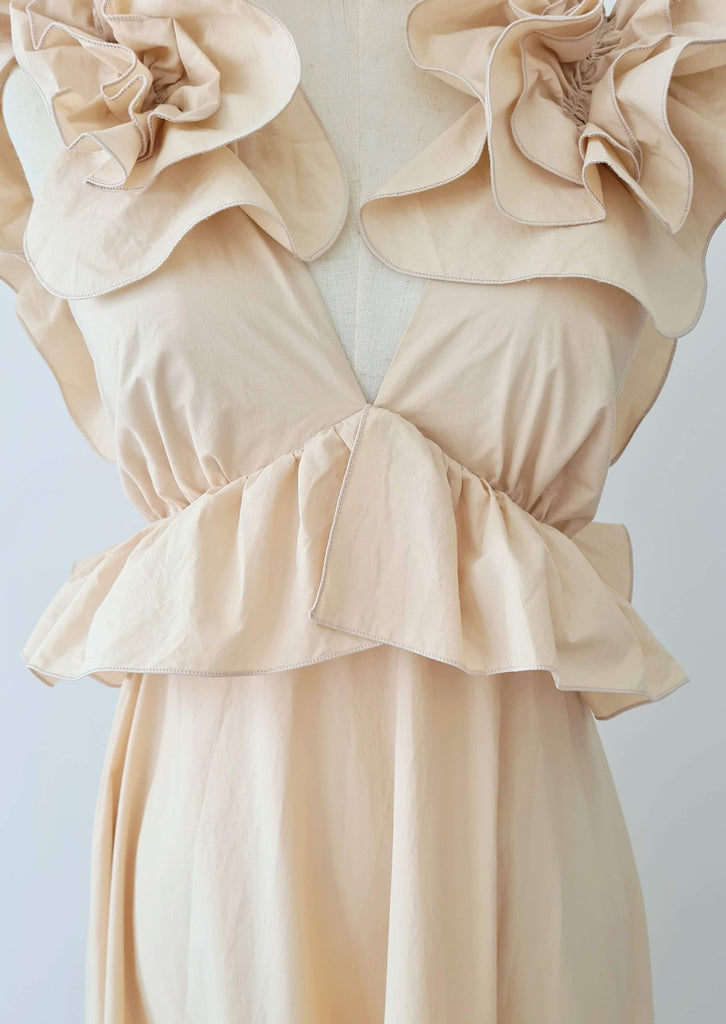 Am:EL Tan Ruffled Shoulder Cotton Dress