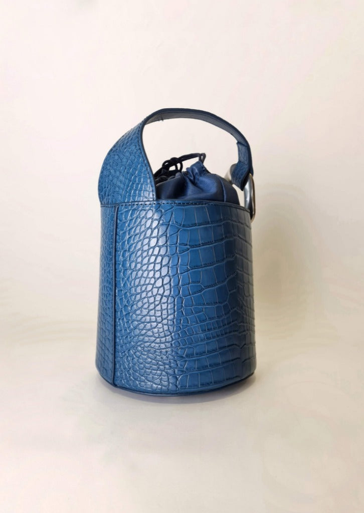 Unique Korean Fashion - Metallic Accent Leather Bucket Bag
