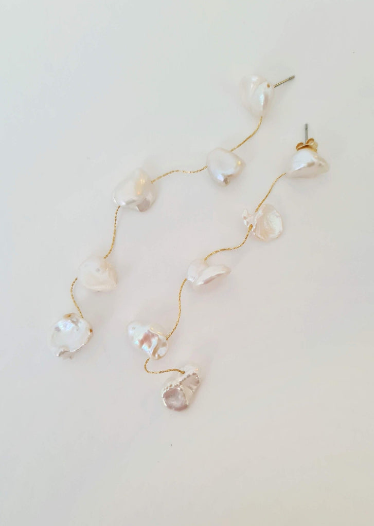 Natural Pearl Earrings - String of Pearls