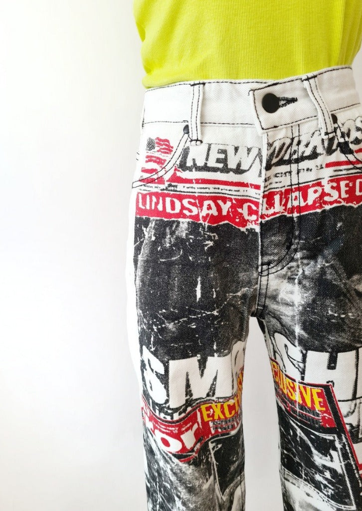Am:EL Newspaper Print High-Rise Straight Leg Pants