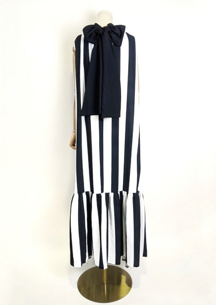 Am:EL Striped Halter Neck Flared Dress