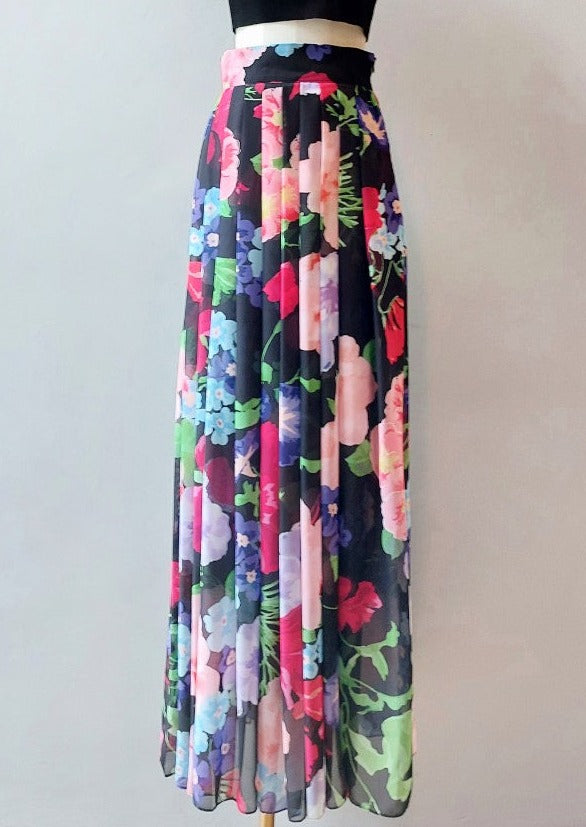 Am:EL Bold Floral Pleated Sheer Maxi Skirt