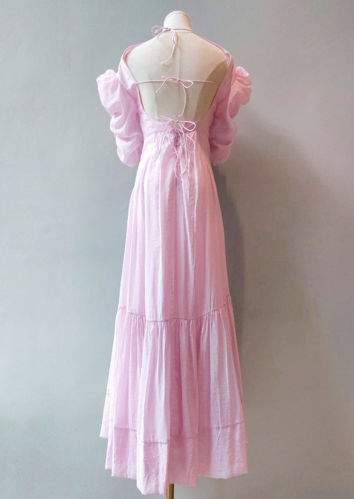 Am:EL Pink Cotton Lace Tie Back Dress