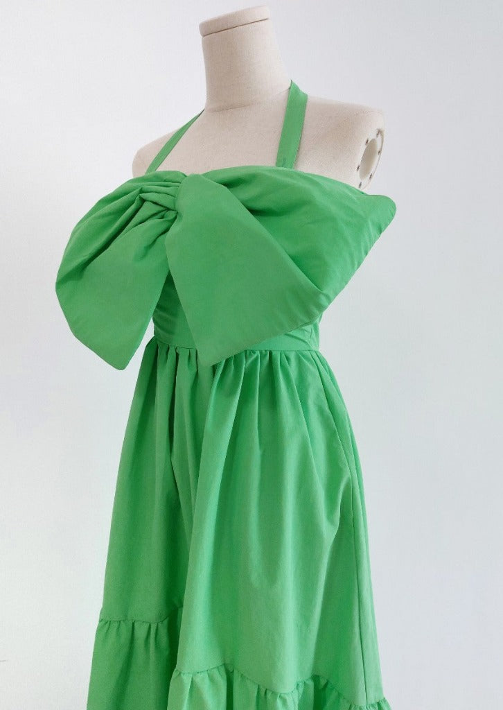 Am:EL Lime Green Jum-Bow Halter Neck Dress