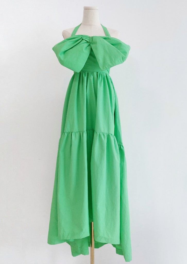 100% Natural Latex Pleated Dress Apple Green with White Trims Halter Neck  Backless 60s Style with Bows Long Rubber Gummi Skirts - AliExpress