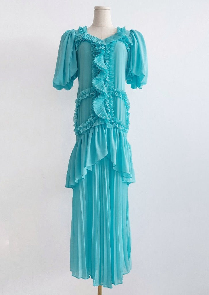 Am:EL Aquamarine All-Over Ruffle Dress