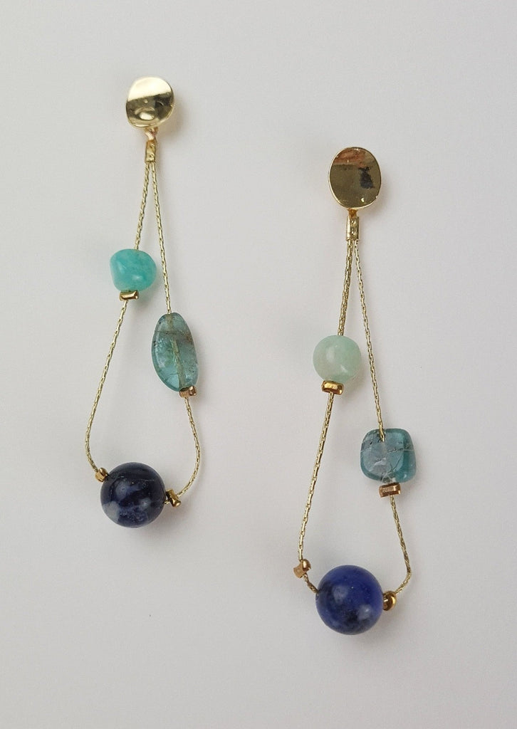 Unique Korean accessories Blue Stone Orbit Drop Earrings