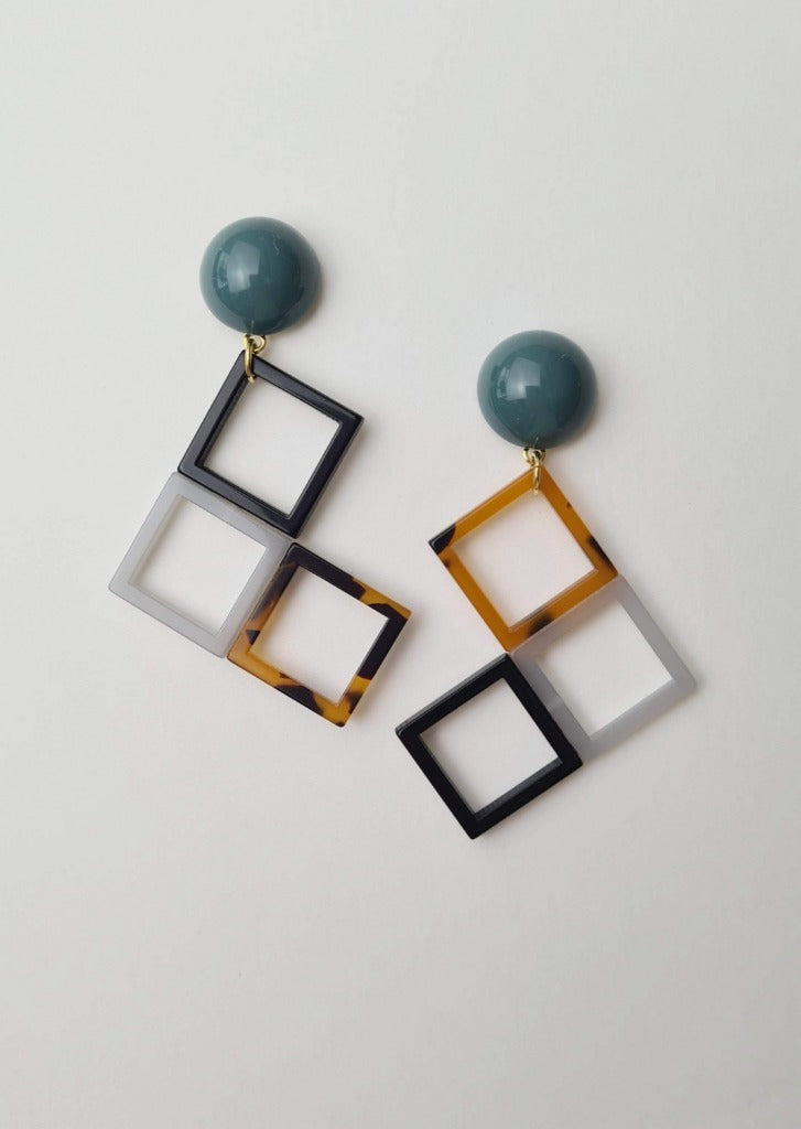 Unique Korean Fashion for Women -Turquoise Tetris Earrings